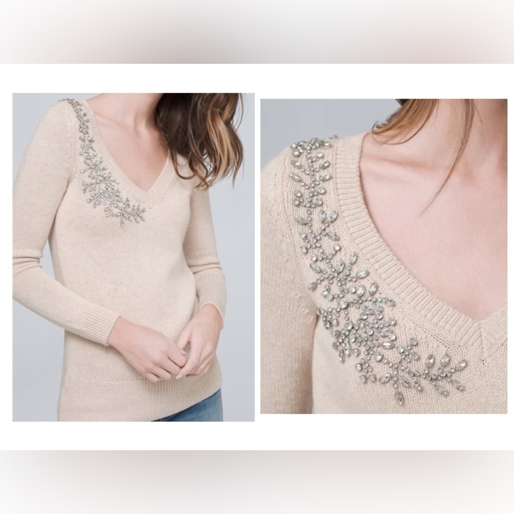 White House Black Market cashmere blend sweater with rhinestone detail Size XS